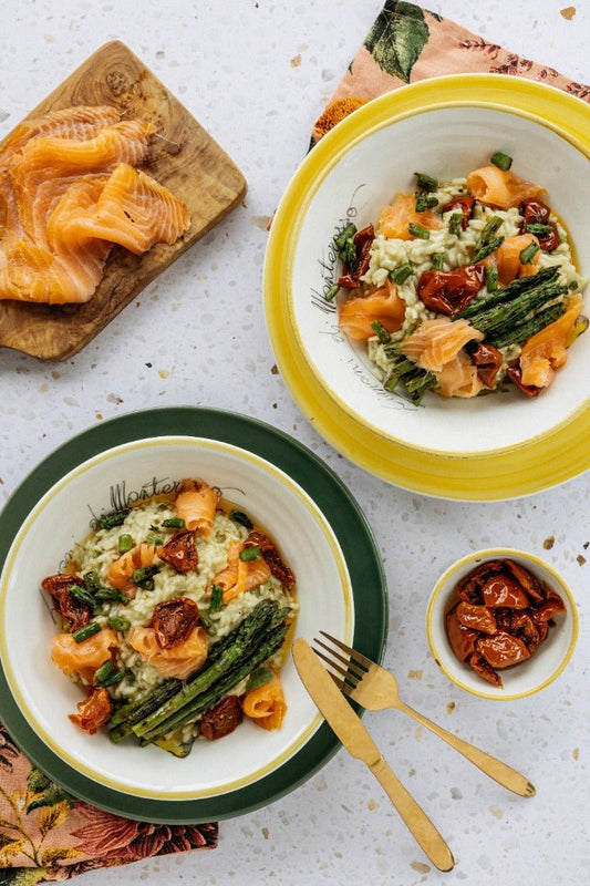 Spargelrisotto mit geräuchertem Lachs & getrockneten Tomaten - oilvinegar.ch