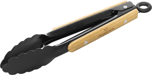 BBQ Grillzange schwarz mit Holzgriff - oilvinegar.ch